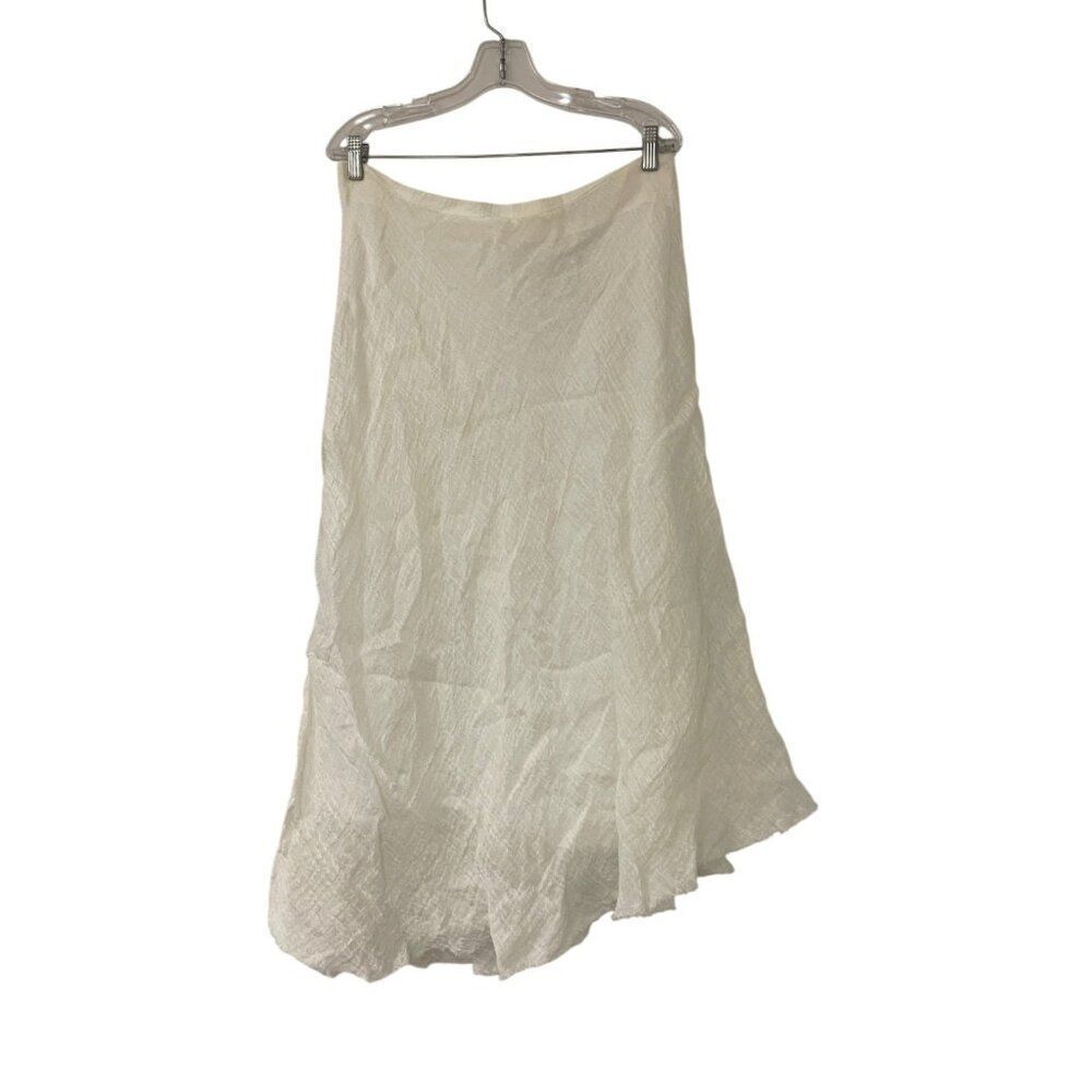 Zara Womens Skirt Large White Linen Lined Asymmetric Midi A-Line 2548/104 NWT